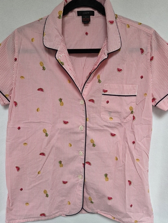 J. Crew Other - J. Crew Pink and White Striped Pajama Shirt Size Small Tropical Fruit Print